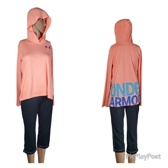 Under Armour Orange & Blue Long Sleeve Hooded T-Shirt - Picture 1 of 9